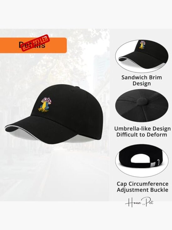 Embroidered Cotton Baseball Cap with Frog Design, Adjustable Buckle Closure,